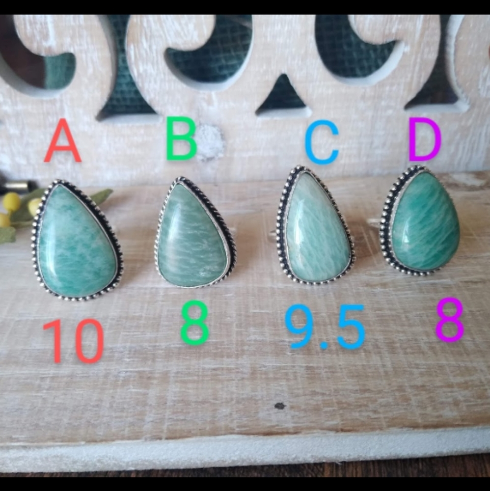 AMAZONITE GEMSTONE SILVER RING NWOT